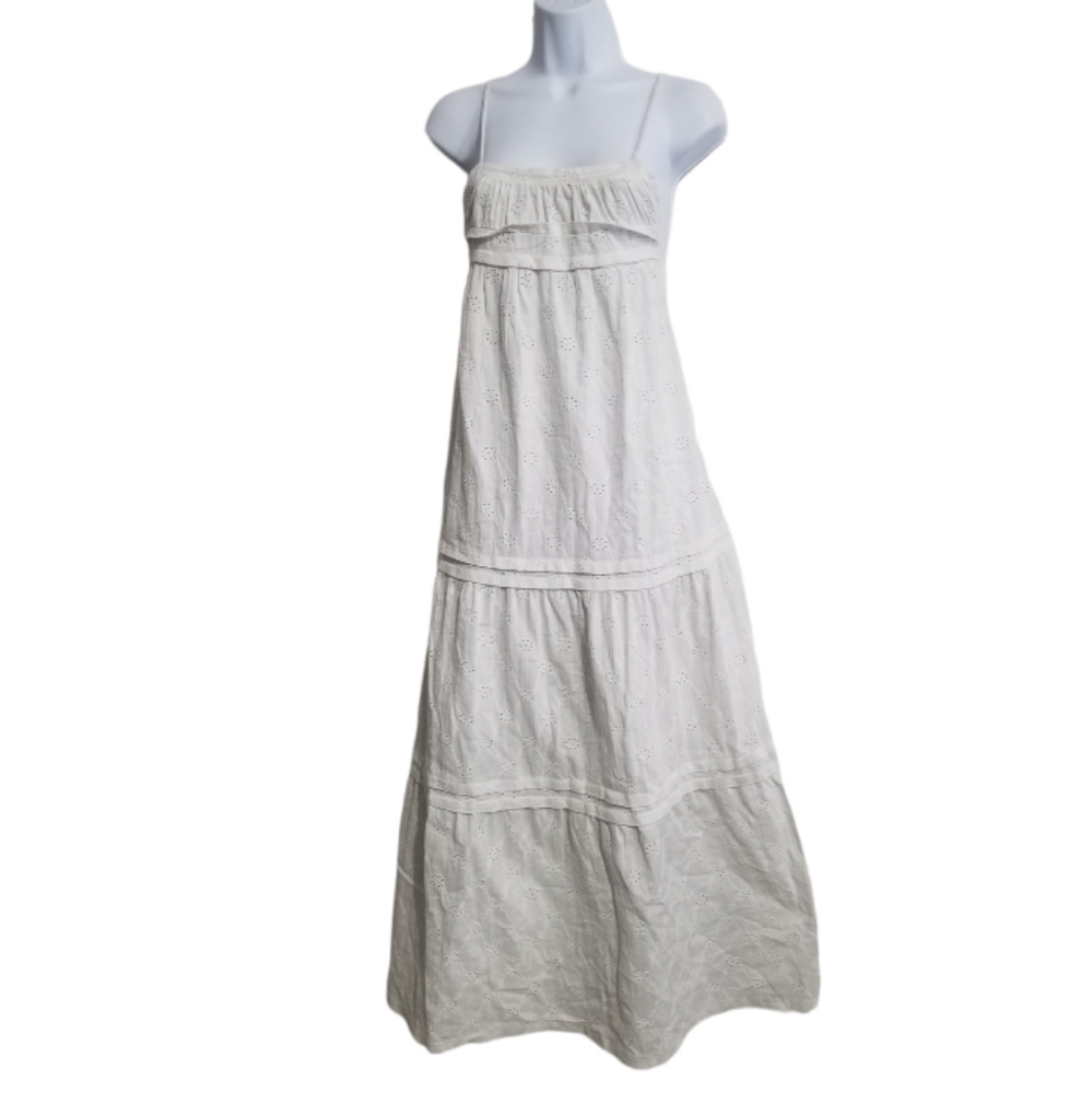 SOLD• Zara White Eyelet Maxi A-line Dress Small - Picture 1 of 6